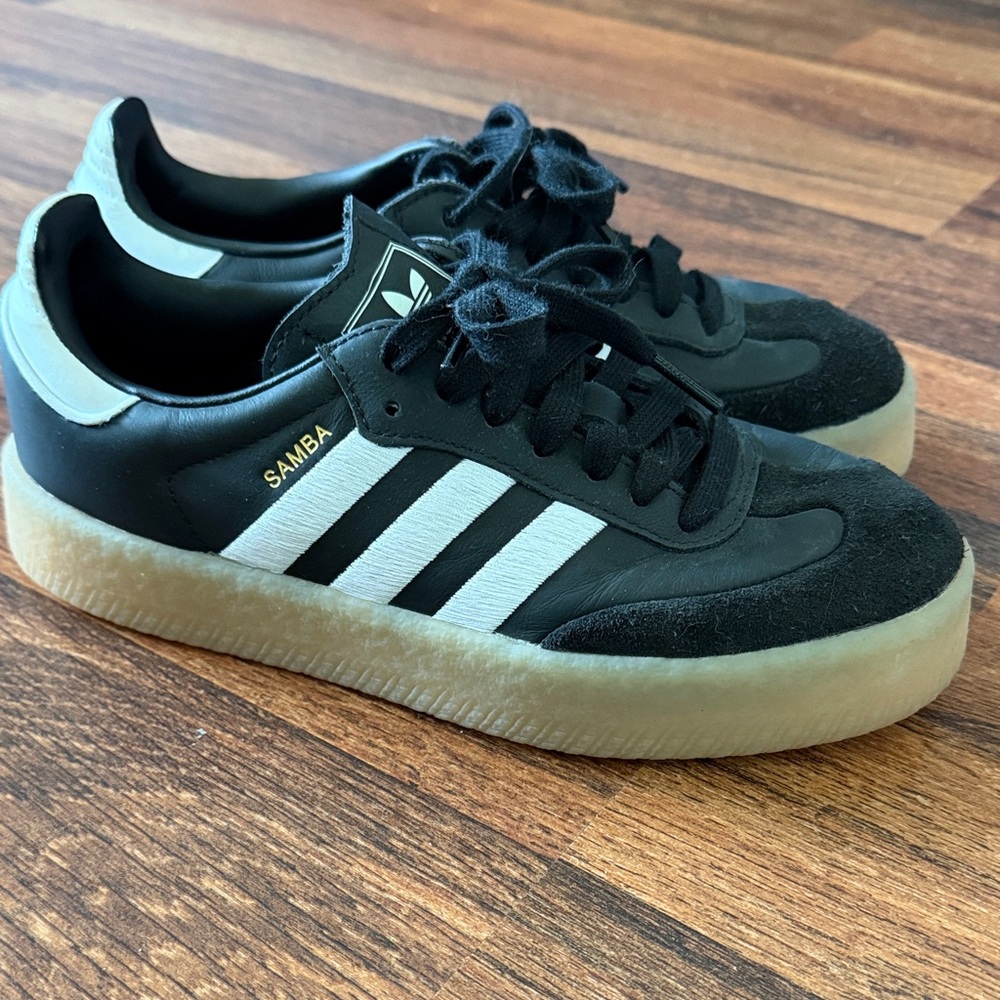 adidas Samba Black with White Stripes and Gum Sole